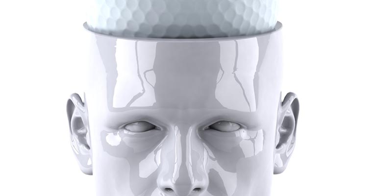 Statue with a golf ball brain