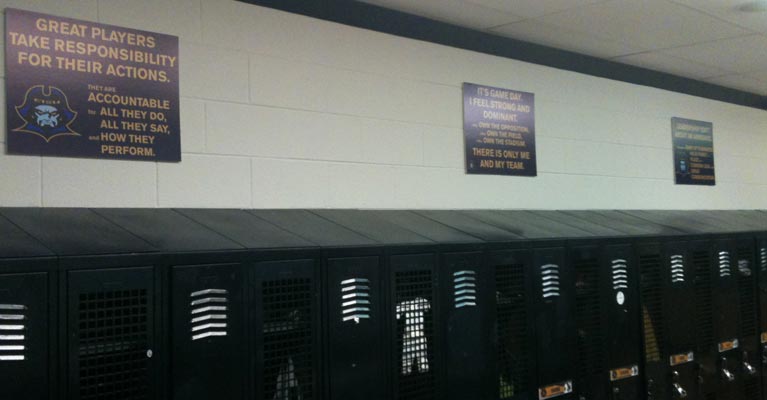 Locker room with football psychology messages by Dan Abrahams 3